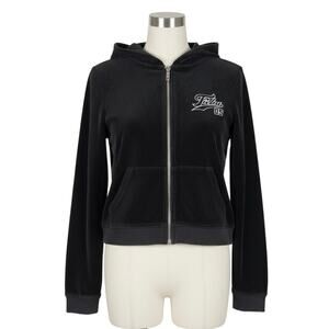 Forever 21 x FUBU 05 Black Velour Zip-Up Hoodie Women's Size Medium Y2K Style